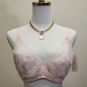 Simone Perele Sheer Embroidered Lace Underwire Bra Blush Pink Adjustable Straps